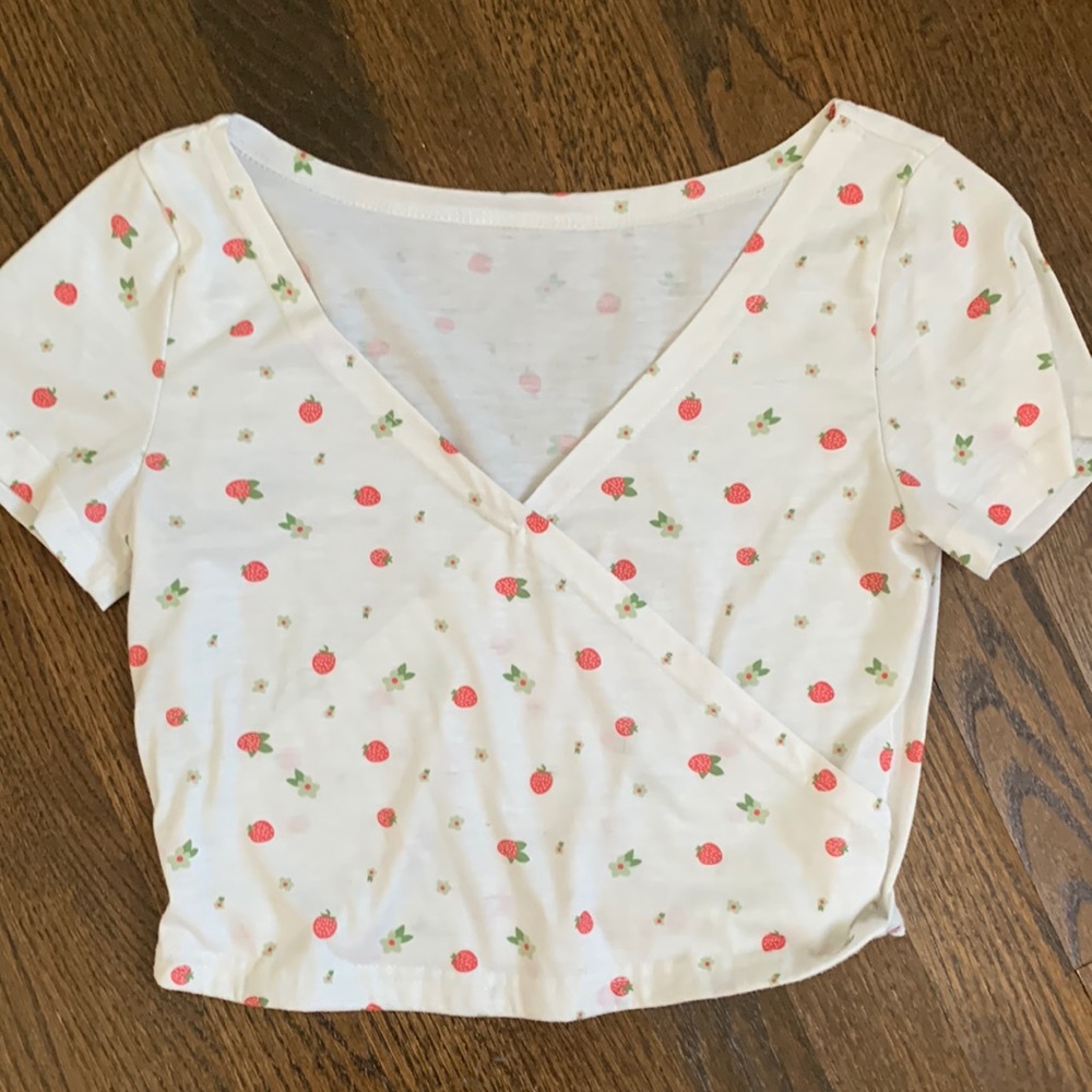 Cute strawberry cross over crop top